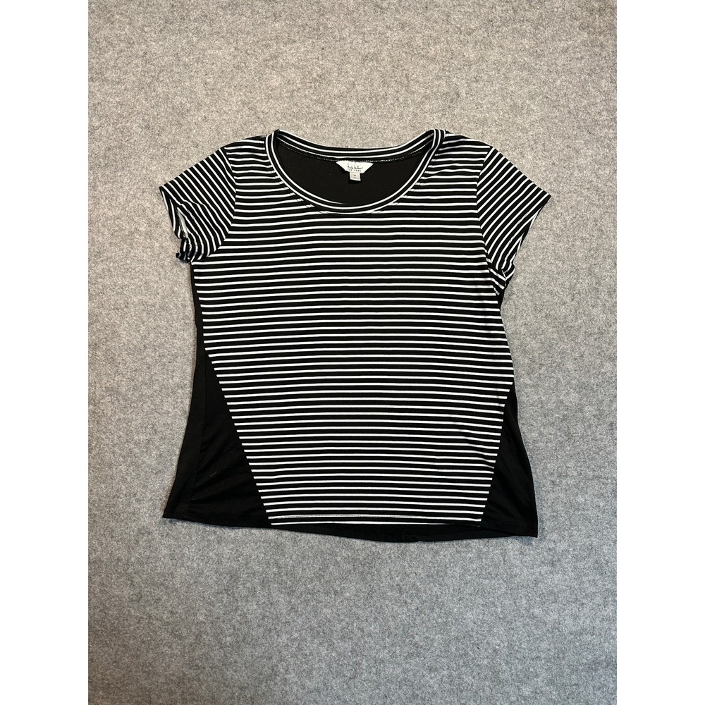 Nicole Miller New York Womens Striped Short Sleeve Top Black White Size M